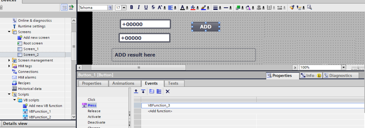 declare vbscript in hmi component in wincc